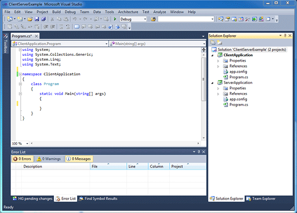 Visual studio solution containing the empty projects.