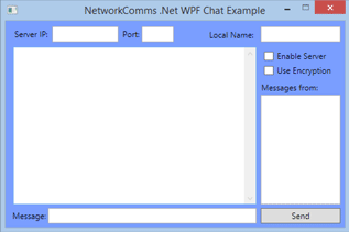 The WPF chat application example. All of the layout elements have been added but lack any functionality.